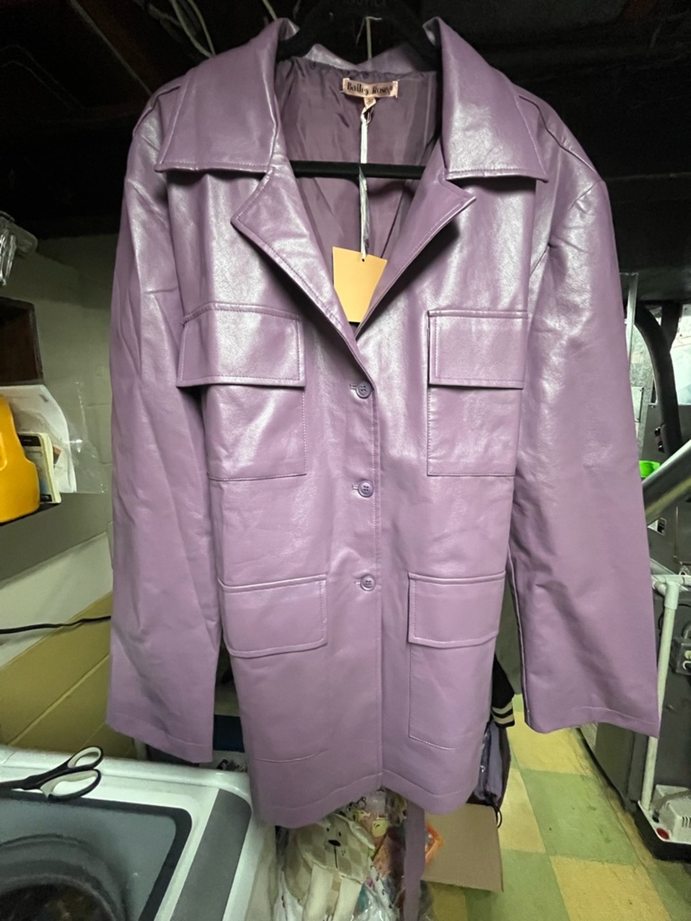 Bailey 44 Lilac Faux Leather Utility Trench Coat Size Large NWT